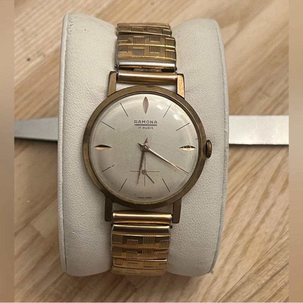 Ramona 17 Rubis Men's Watch RARE Vintage Mechanical Gold Filled Stretch Bracelet